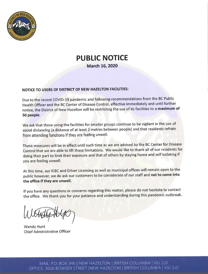 District of New Hazelton Public Notice District of New Hazelton