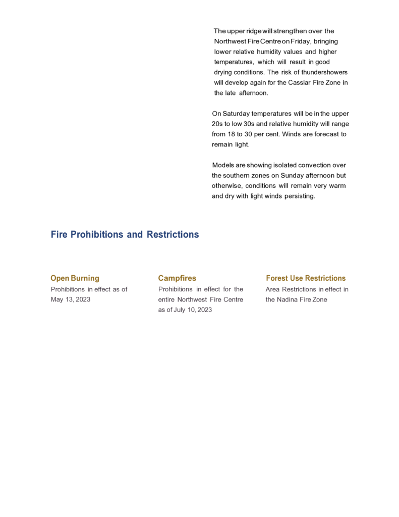 Northwest Fire Centre Wildfire Status Update District of New Hazelton